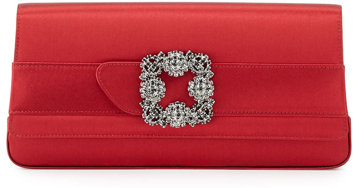 Manolo Blahnik Black Gothisi Satin Buckle Clutch Bag