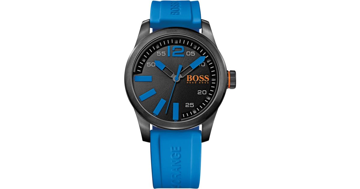 hugo boss orange blue dial leather strap watch