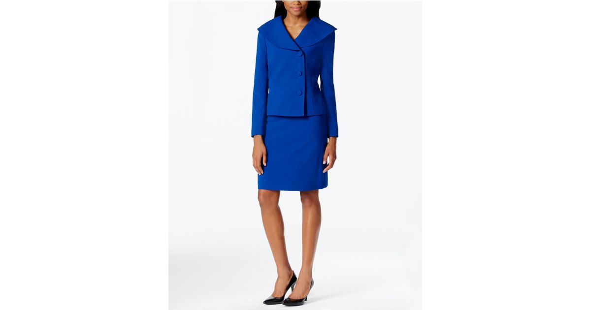 belted asymmetric jacket skirt suit