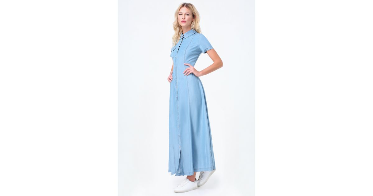 Bebe Light Denim Maxi Shirtdress in 