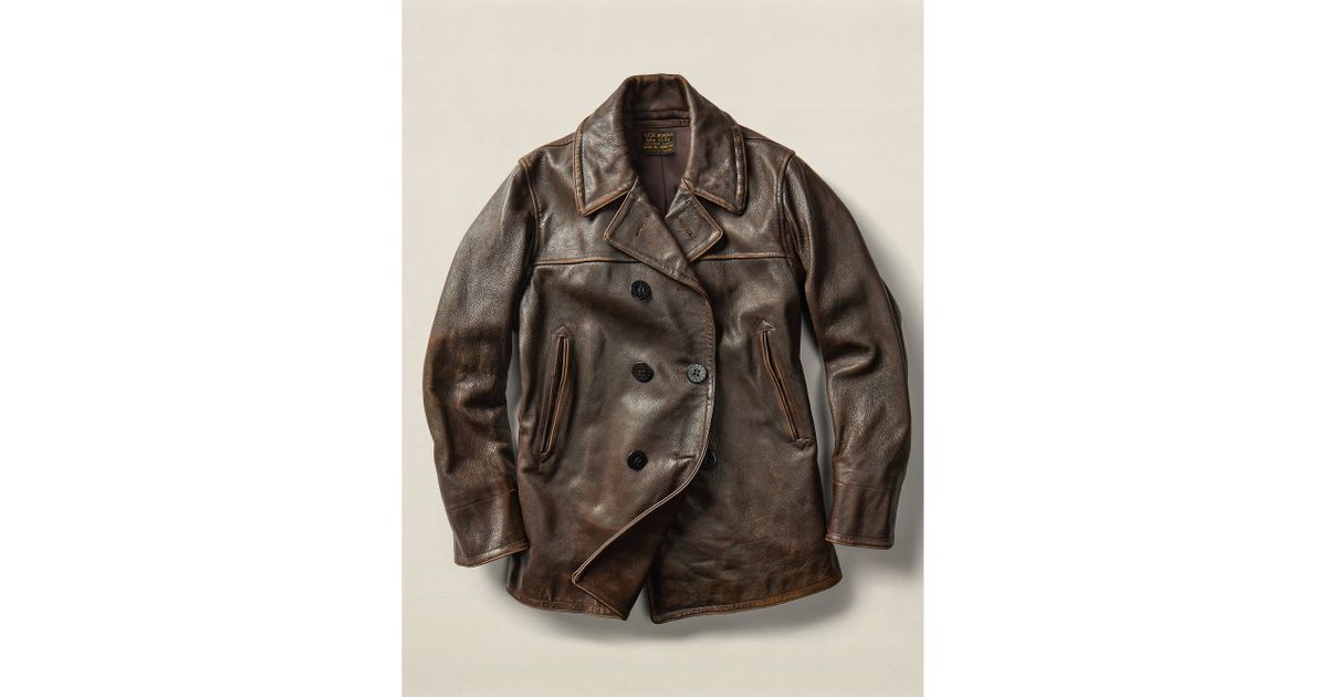 RRL Leather Pea Coat in Brown for Men | Lyst