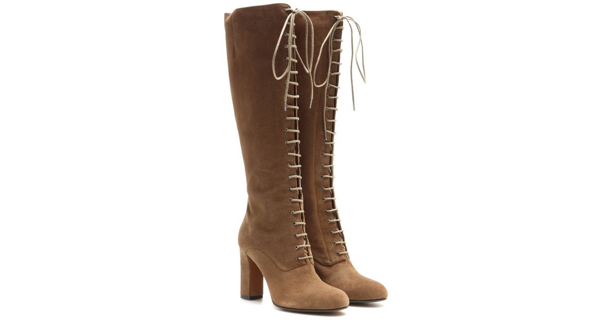 Etro Suede Lace-up Knee-high Boots in Brown | Lyst