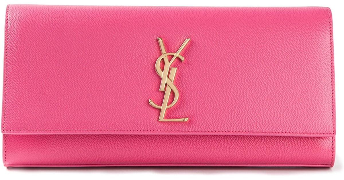 Auth Yves Saint Laurent Clutch Second Bag Pink Logo Gold YSL Leather Used