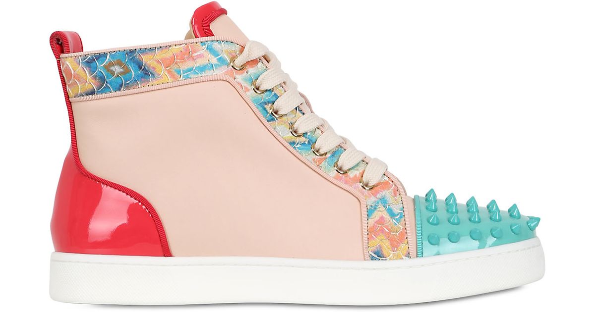 Christian louboutin Spiked Patent Leather High Top Sneakers in ...