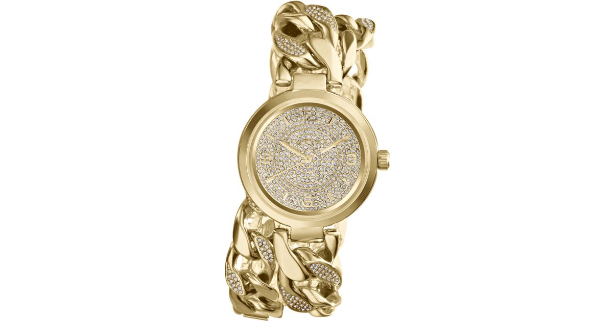 Michael Kors Womens Ellie Pavè Goldtone Stainless Steel Double Link