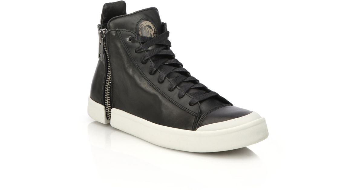 DIESEL Nentish Zipper-spliced Leather High-top Sneakers in Black for ...