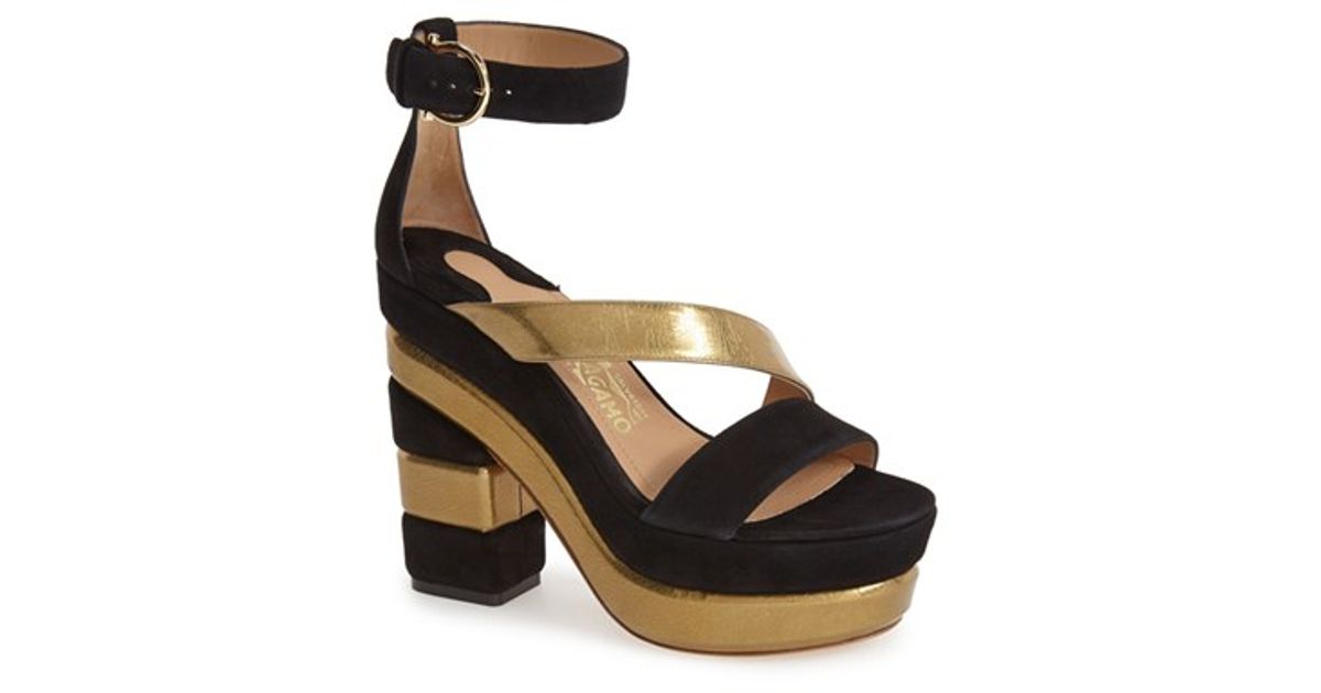 black and gold platform sandals