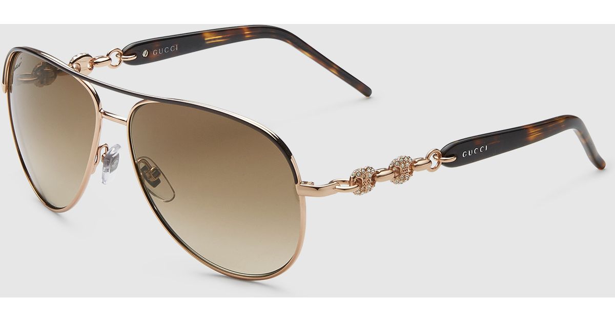Gucci Acetate Aviator Sunglasses With Marina Chain in Black | Lyst