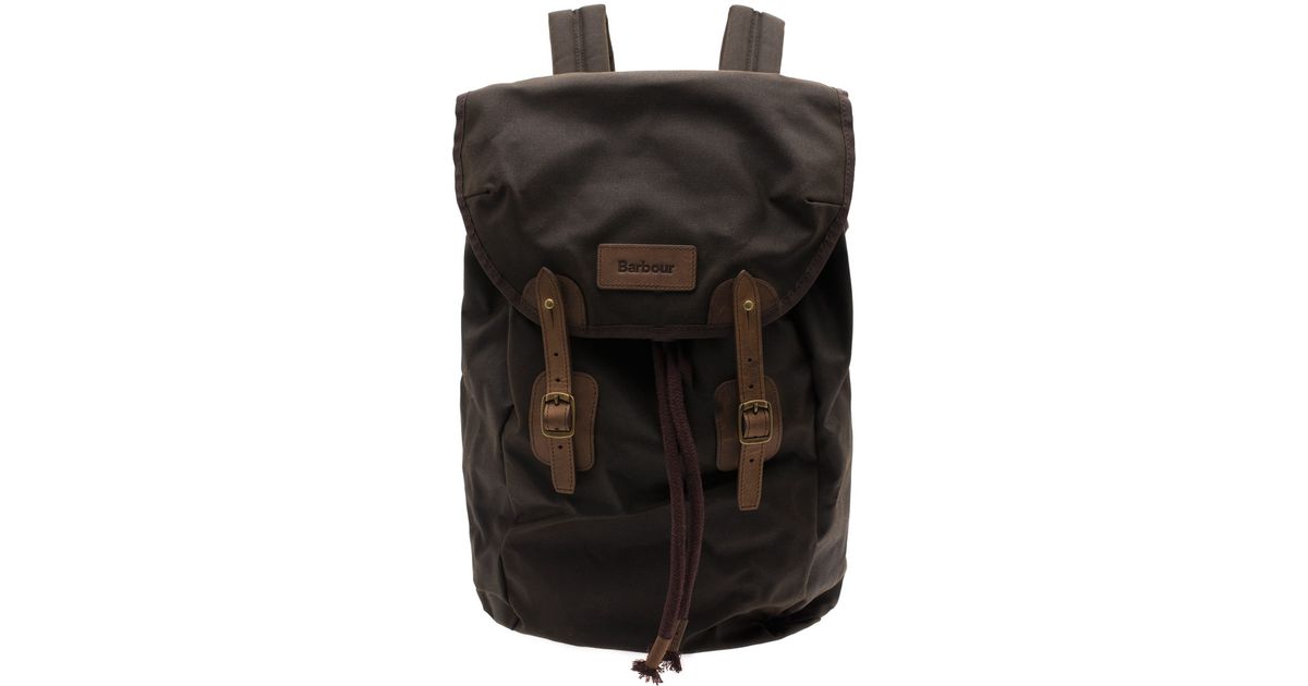Barbour Olive Waxed Leather Backpack in Green for Men - Lyst