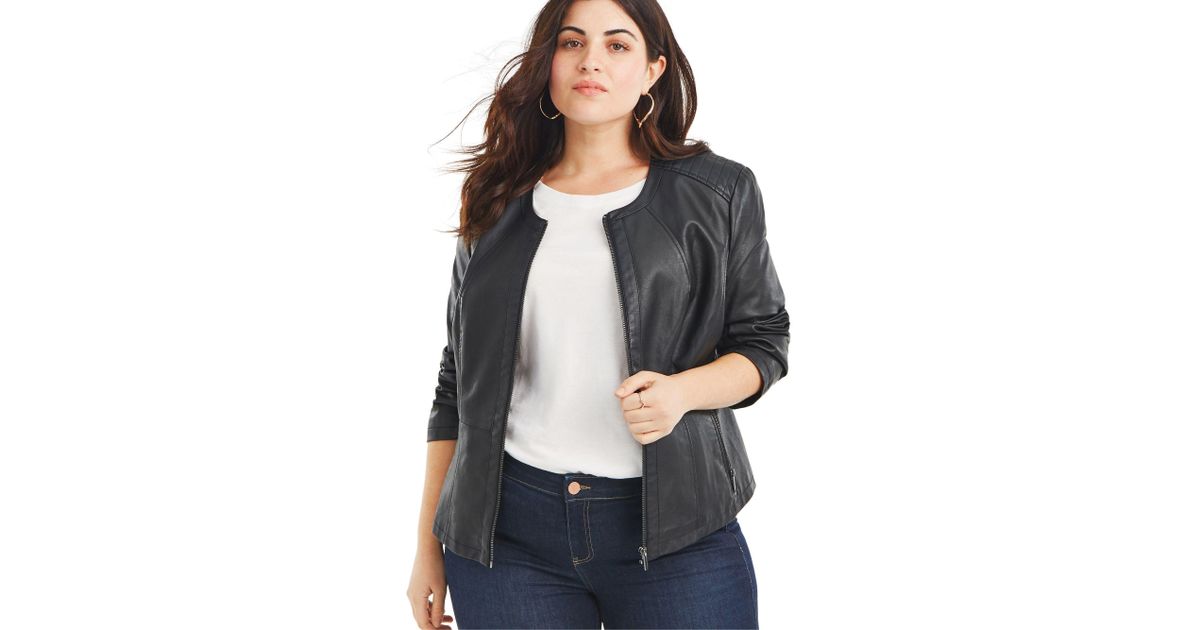 Oasis Curve Collarless Faux Leather Jacket In Black Lyst
