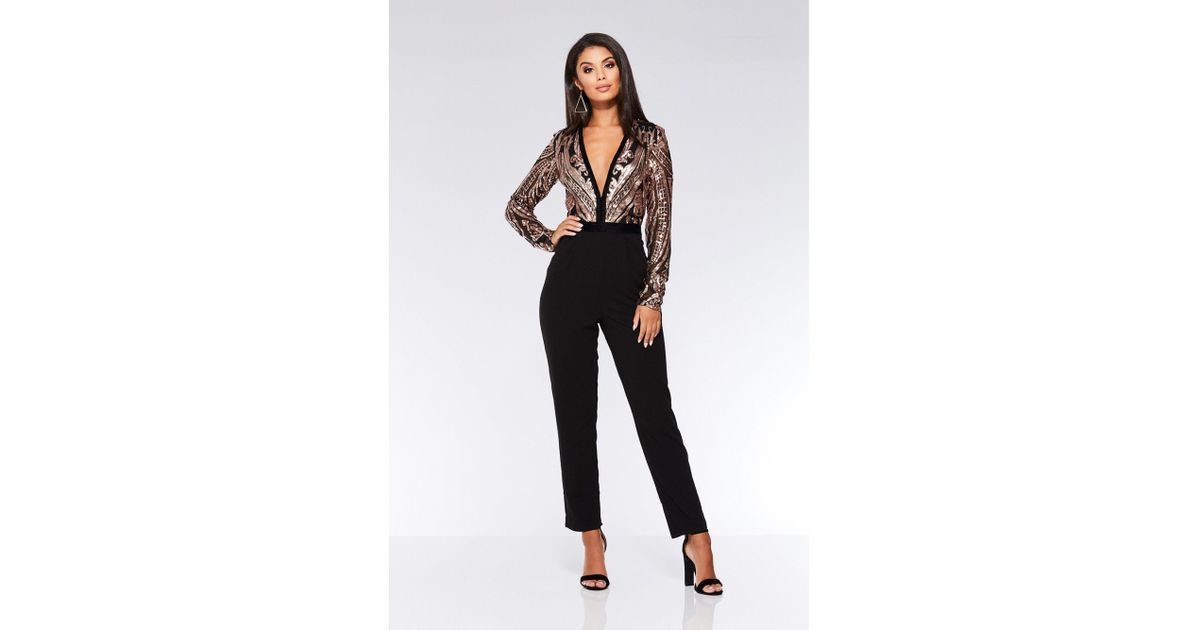 towie black and gold v neck jumpsuit