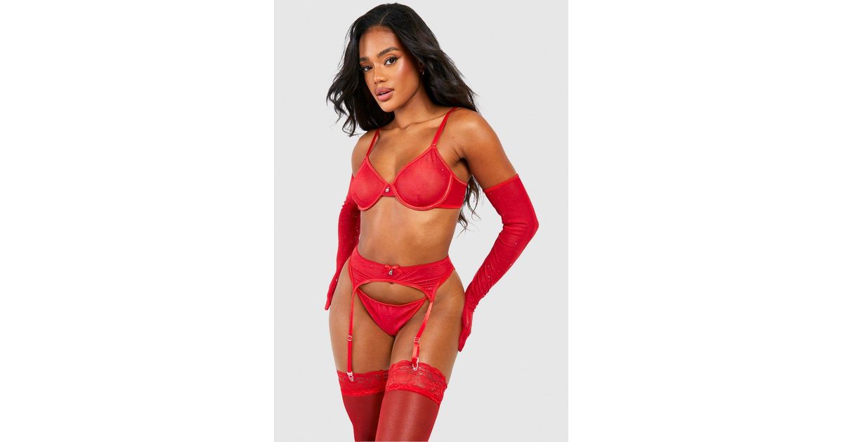Sparkle Lingerie And Suspender Set With Gloves
