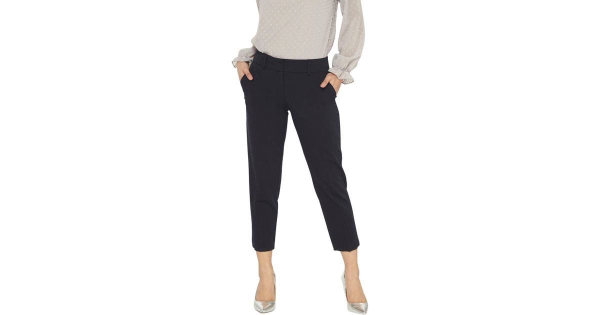 navy blue ankle grazer trousers