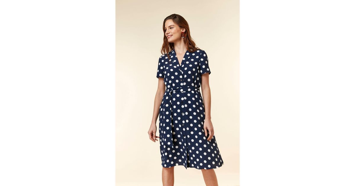 navy spot shirt dress