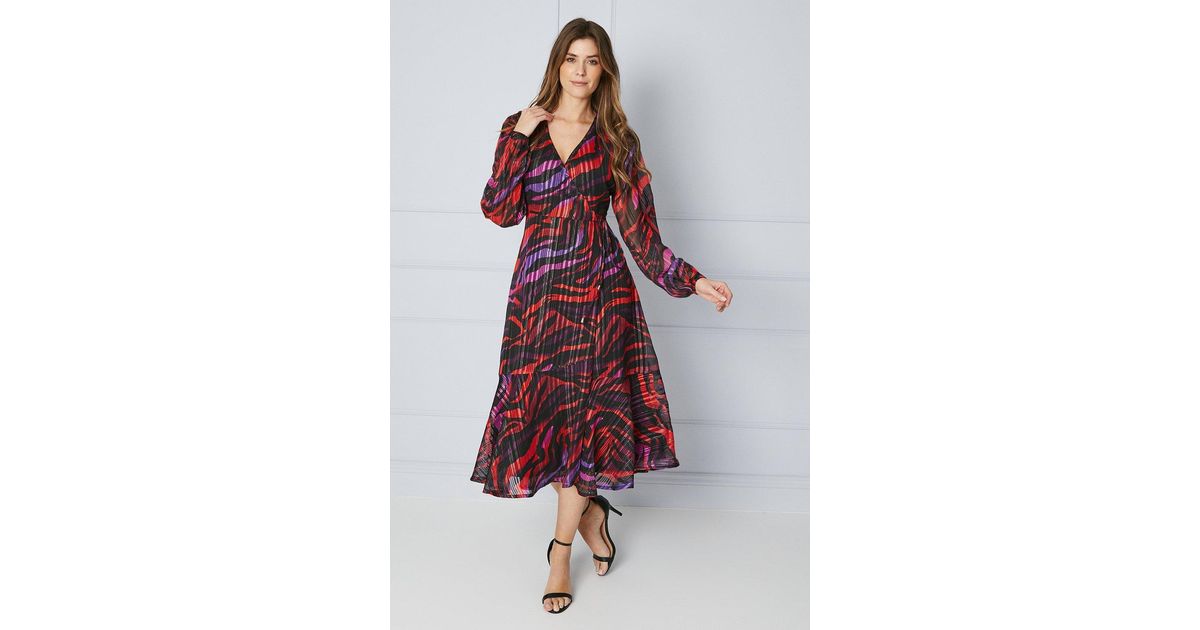 Wallis Red Animal Print Glitter Stripe Wrap Midi Dress