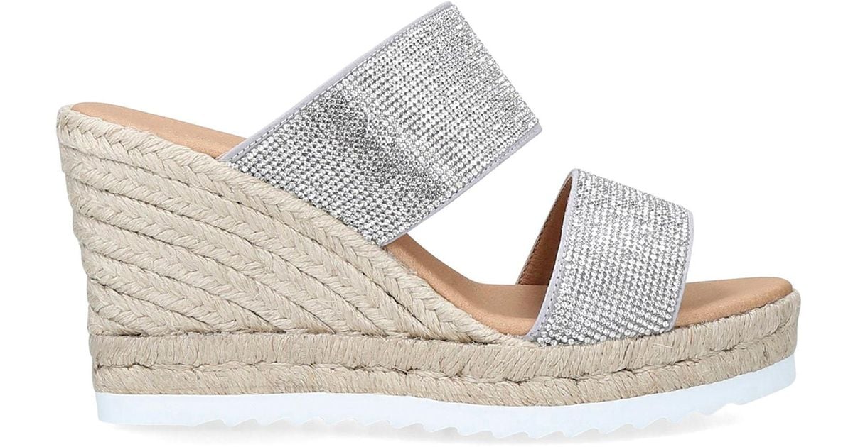 Carvela Kurt Geiger Silver Embellished Espadrille Wedge Sandals
