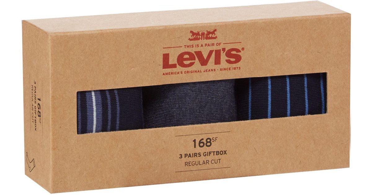 Levi's Cotton Pack Of Three Navy Plain And Striped Socks In A Gift Box in  Blue for Men - Lyst