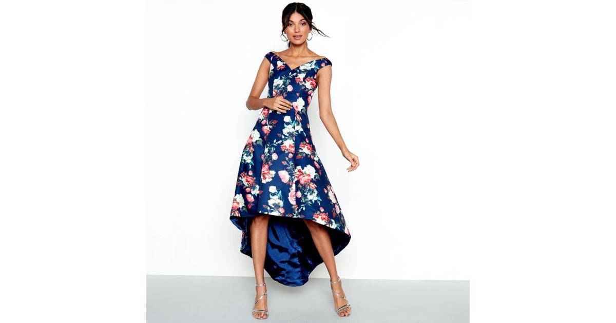 lipsy print frill hi low dress