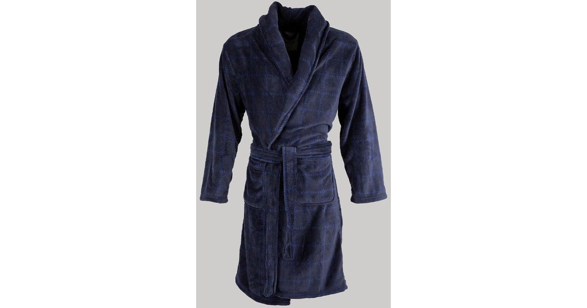 Steel & Jelly Navy And Blue Hashed Check Dressing Gown for Men Lyst UK