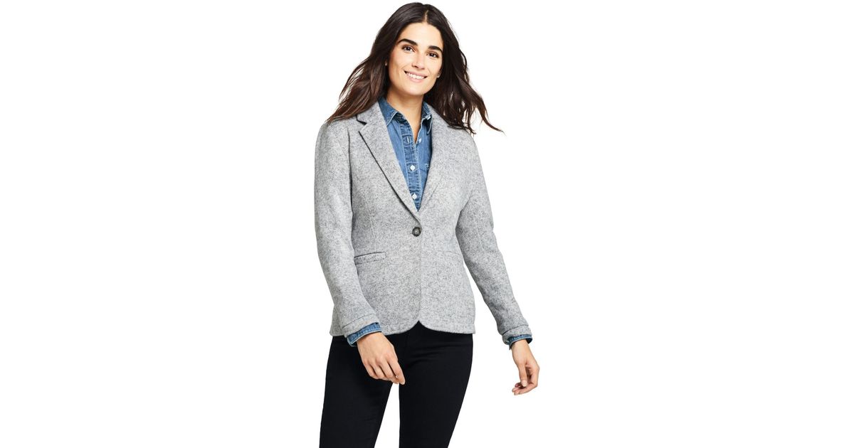 Lands' End Herringbone Fleece Blazer in Grey (Gray) Lyst