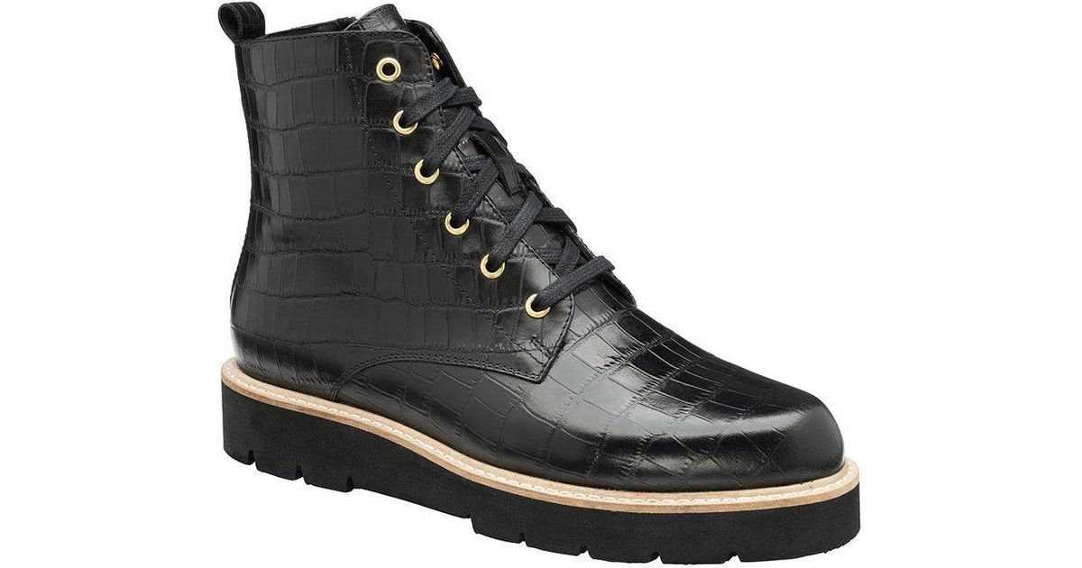 Mock croc print leather ankle best sale boots