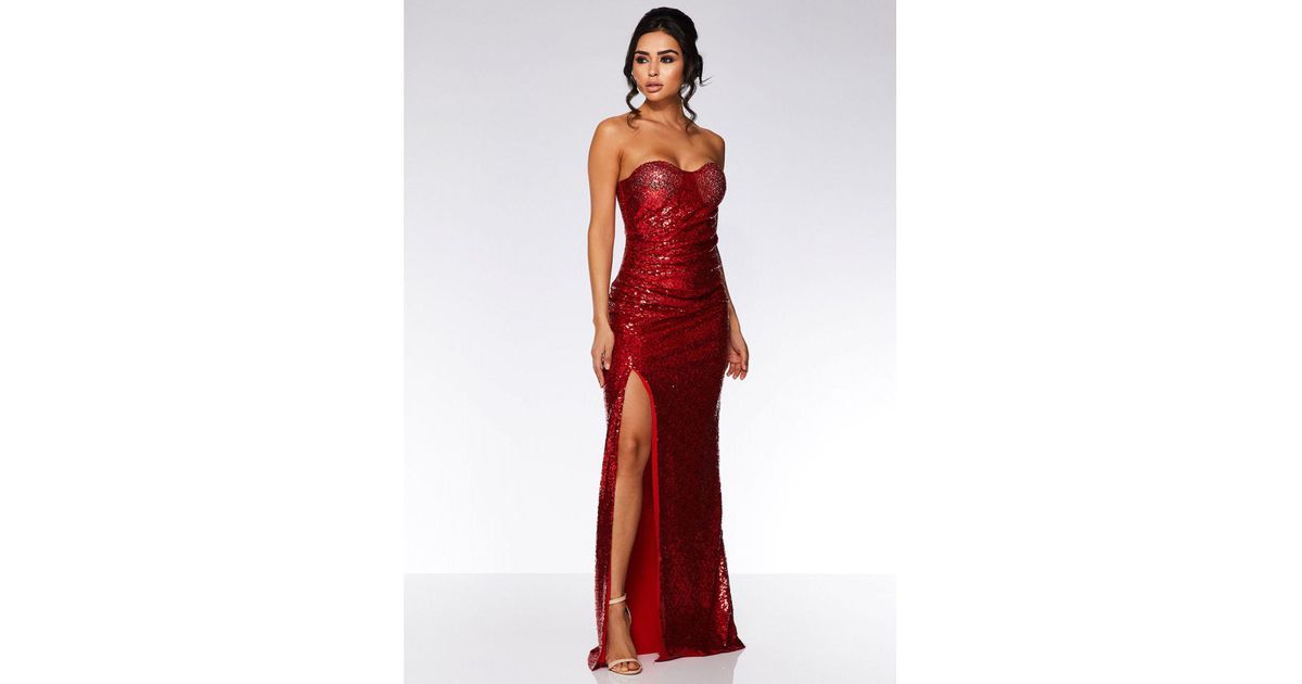 red sequin dress with split