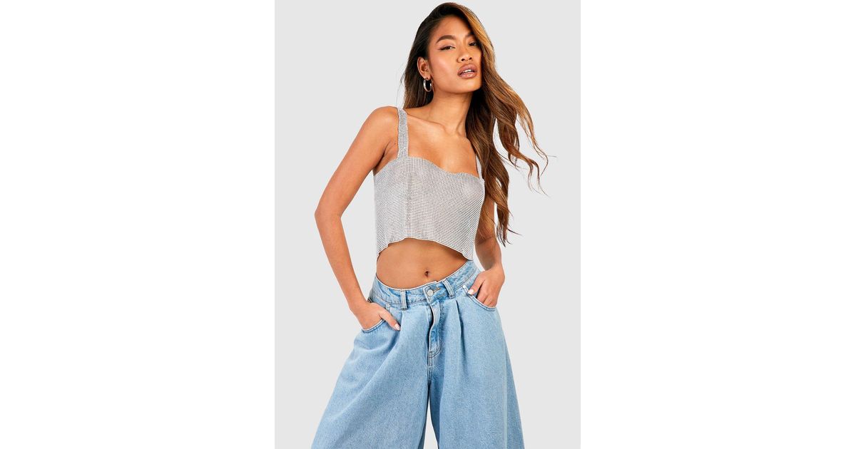 Chainmail Halter Neck Metalic Crop Top Multi Ombre Blue