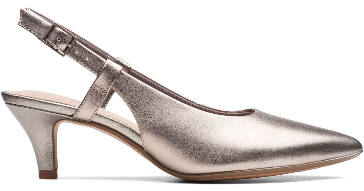 Clarks Metallic Leather 'linvale Loop' Mid Heel Slingbacks in Natural