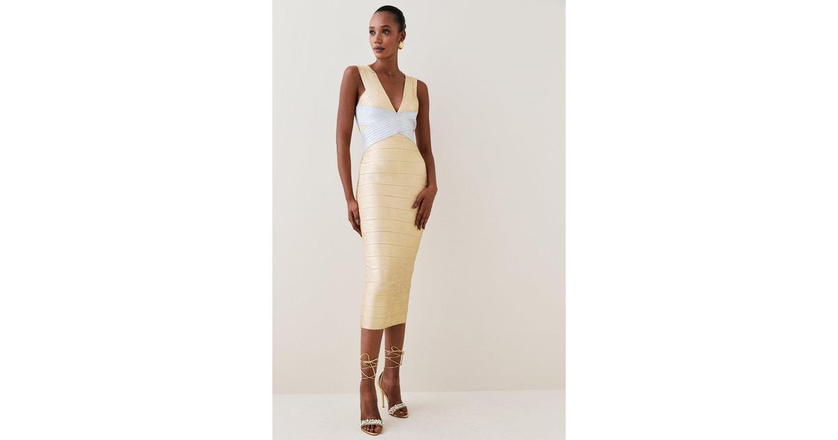 Foiled Bandage Corset Detail Knit Midi Dress