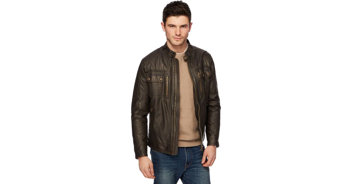 Red Herring Brown Washed Biker Jacket In For Men Lyst