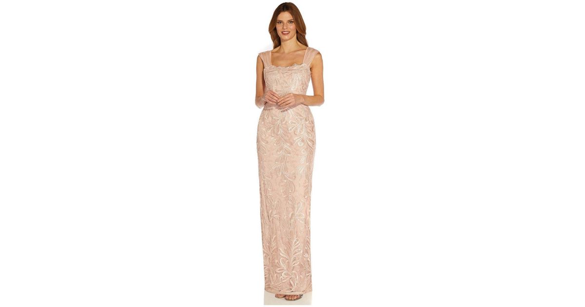 Adrianna Papell Ribbon Embroidery Column Gown in White Lyst UK