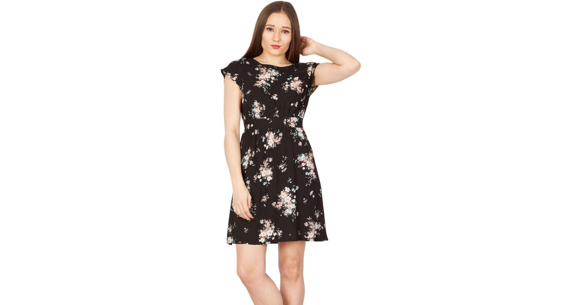 apricot black floral dress