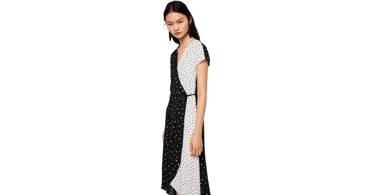 black and white spot wrap dress