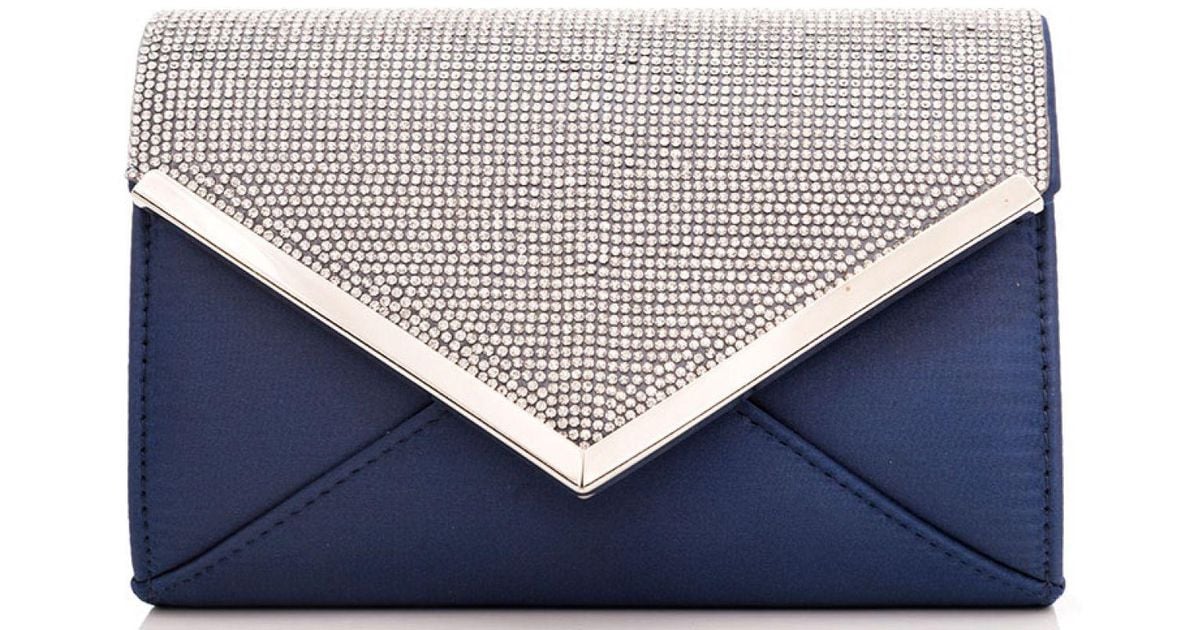 blue and silver clutch bag