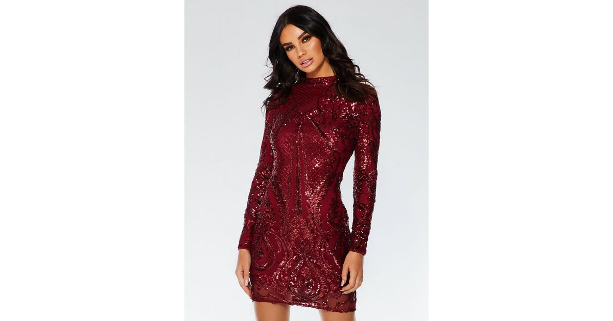 quiz berry sequin bodycon dress