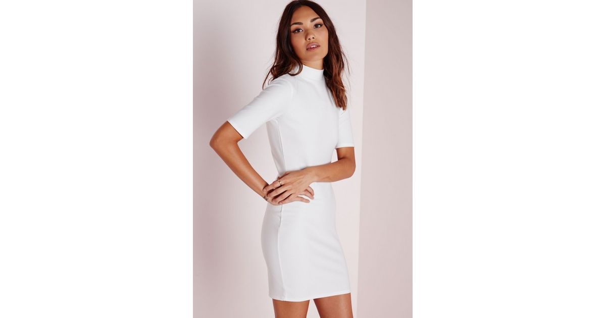 white high neck bodycon dress