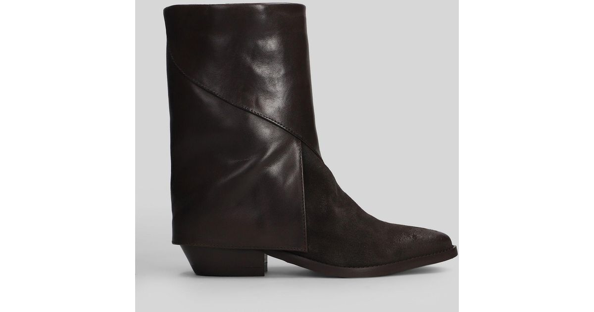 Julie Dee Texan Ankle Boots In Dark Brown Suede And Leather in Black | Lyst