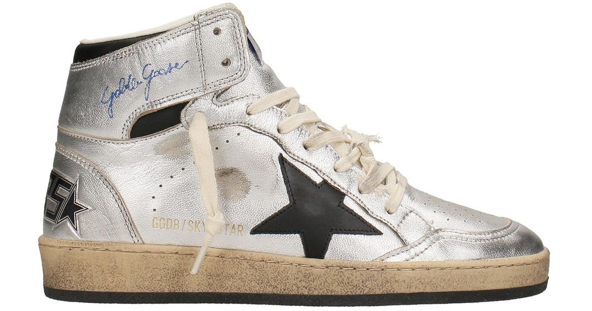 Golden Goose Sky Star Sneakers In Silver Leather | Lyst