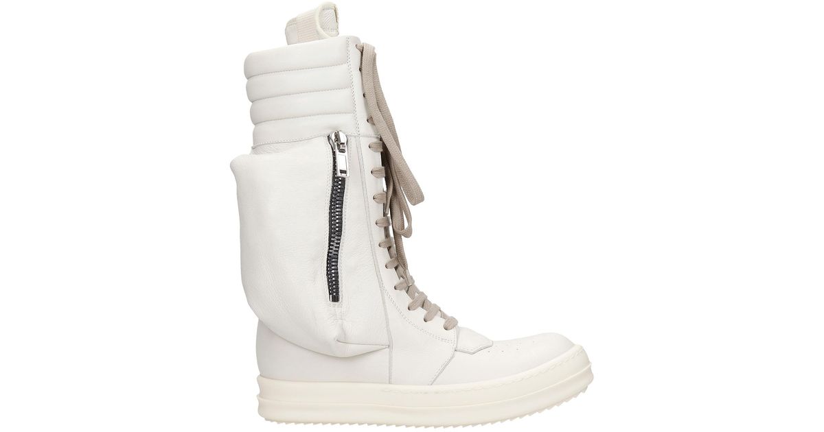 Rick Owens Women's Cargo Basket Sneakers In White Leather