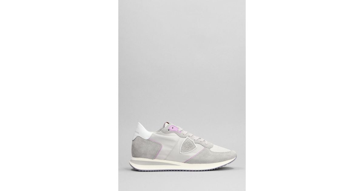 Philippe Model Trpx Sneakers In Grey Suede And Fabric in White | Lyst