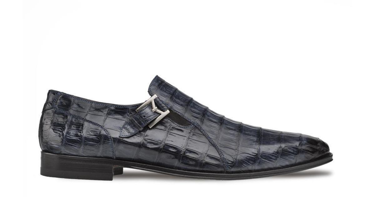 Mezlan 4773-F-SX102 Gore Men's Shoes Blue Genuine Crocodile Monk-Strap Loafers (MZ3377)