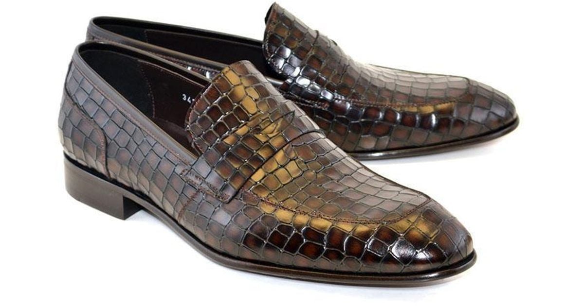 Corrente C018-3470 Shoes Tobacco Crocodile Print / Calf-skin Leather ...