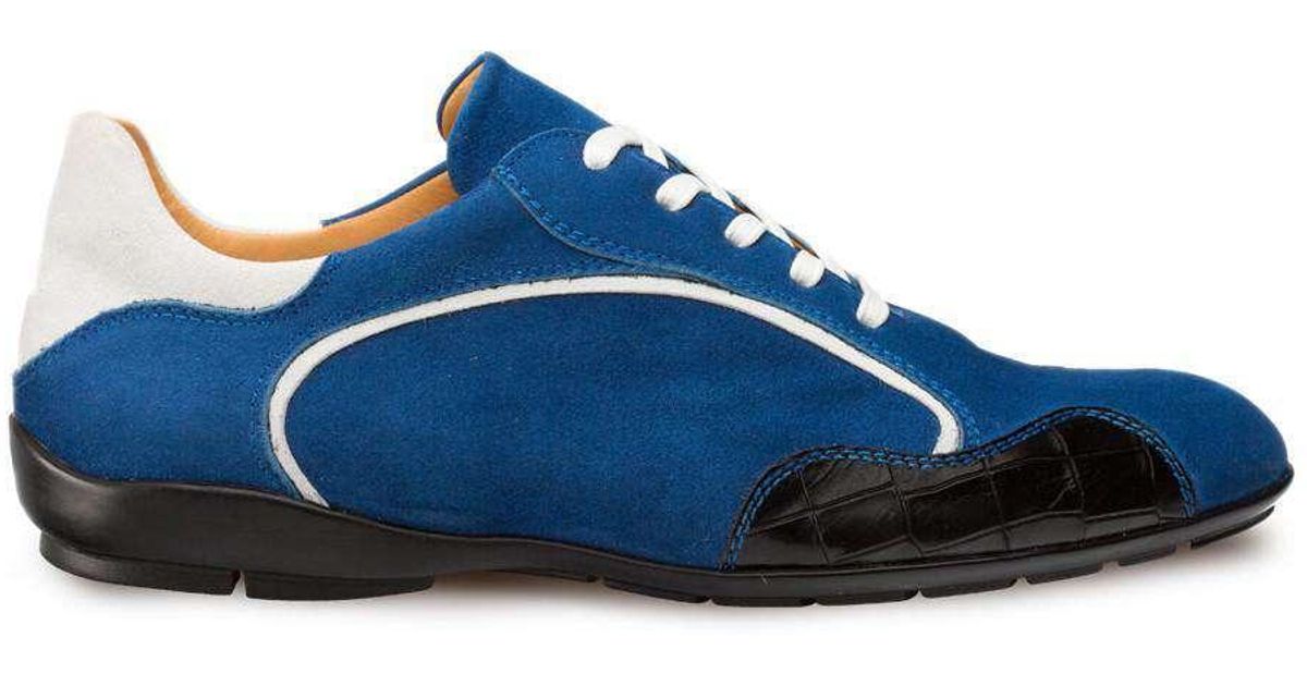 Mezlan Coronado & White Suede & Embossed Calfskin Leather Sneakers