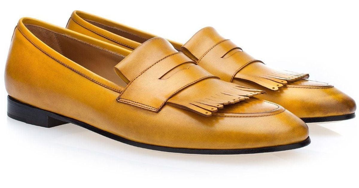 Superglamourous Shoes Mustard Cesar Nappa Calf-skin Leather Fringed ...