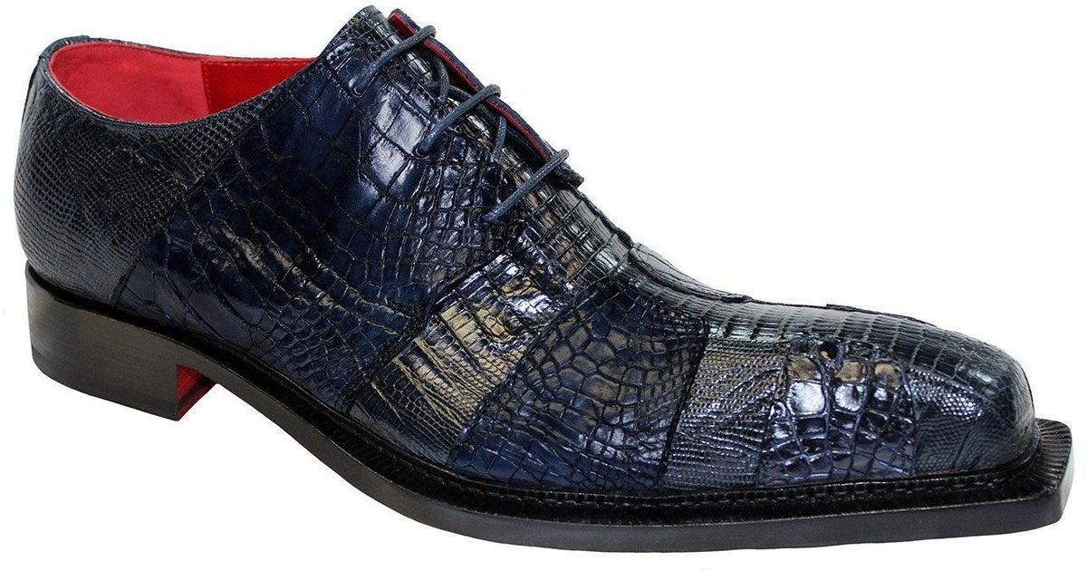 Fennix Leather Kingston Shoes Exotic Alligator / Teju Lizard Derby Oxfords ( fx2660) in Navy (Blue) for Men | Lyst