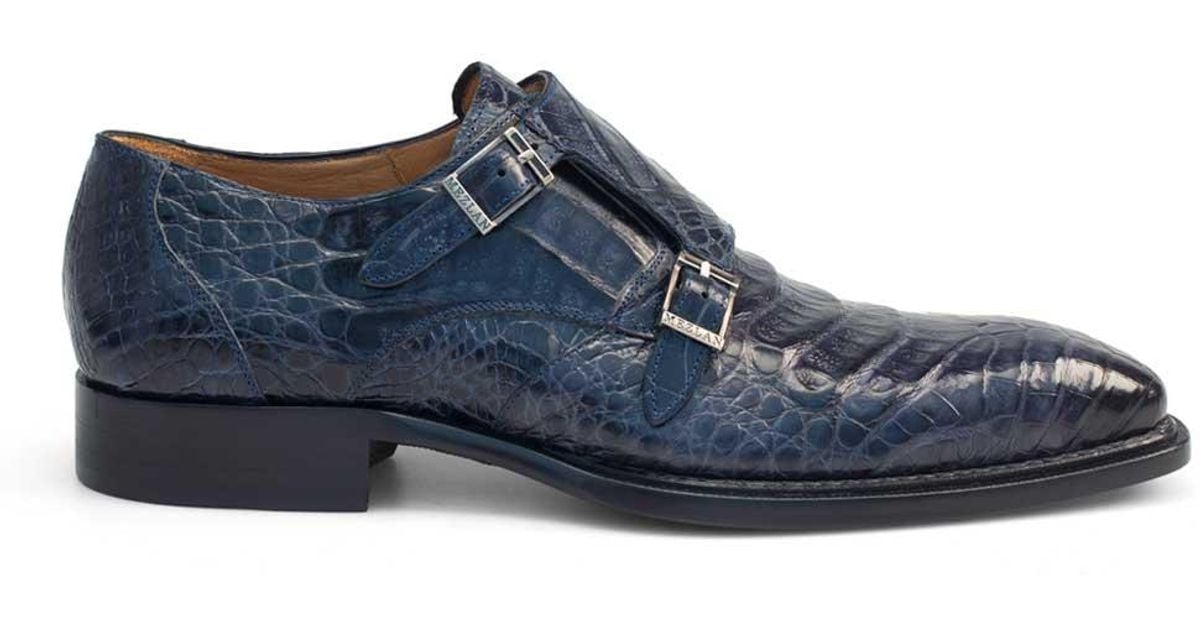 Mezlan Leather 3998f Prague Designer Shoes Camel Exotic Crocodile Monk