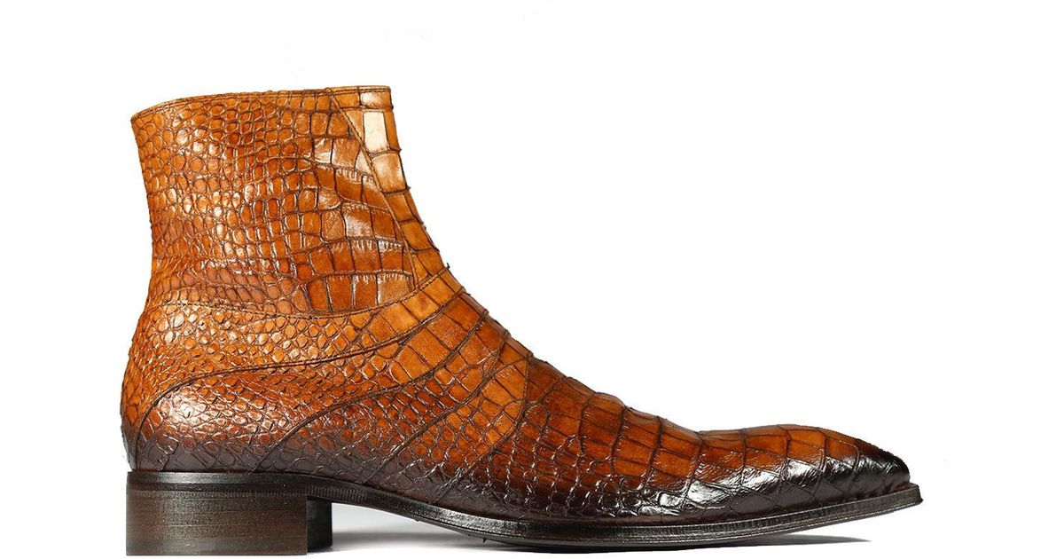 Jo Ghost 2727 Bis Shoes Cognac Crocodile Print Leather Ankle Boots ...