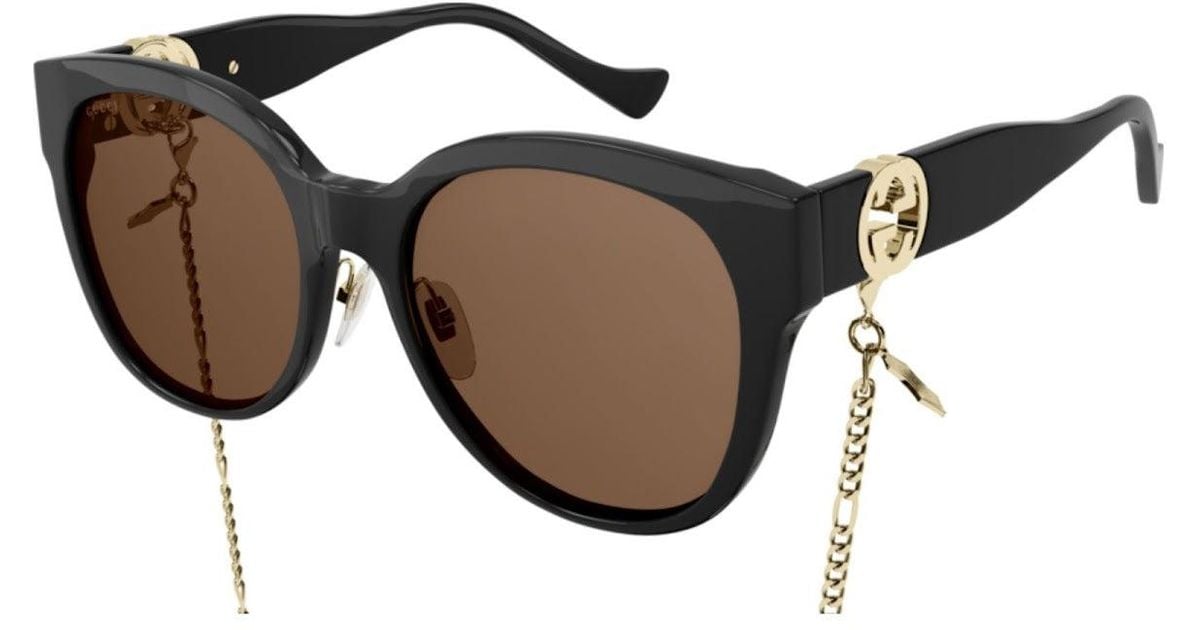 Gucci GG1028SK Black Chain Rounded Sunglasses Lyst