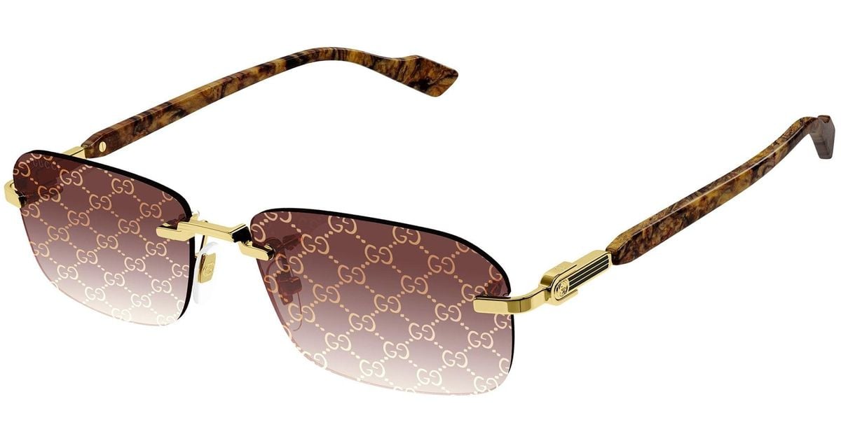 Gucci GG1221S Brown Monogram Rimless Sunglasses in Black Lyst