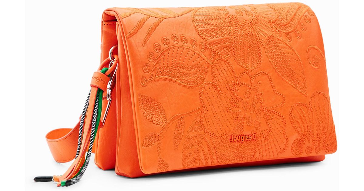 Desigual Midsize Crossbody Bag With Embroidered Flowers in Orange Lyst